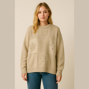Vintage Sears‎ Ramie Cotton Beige Knit Sweater XL